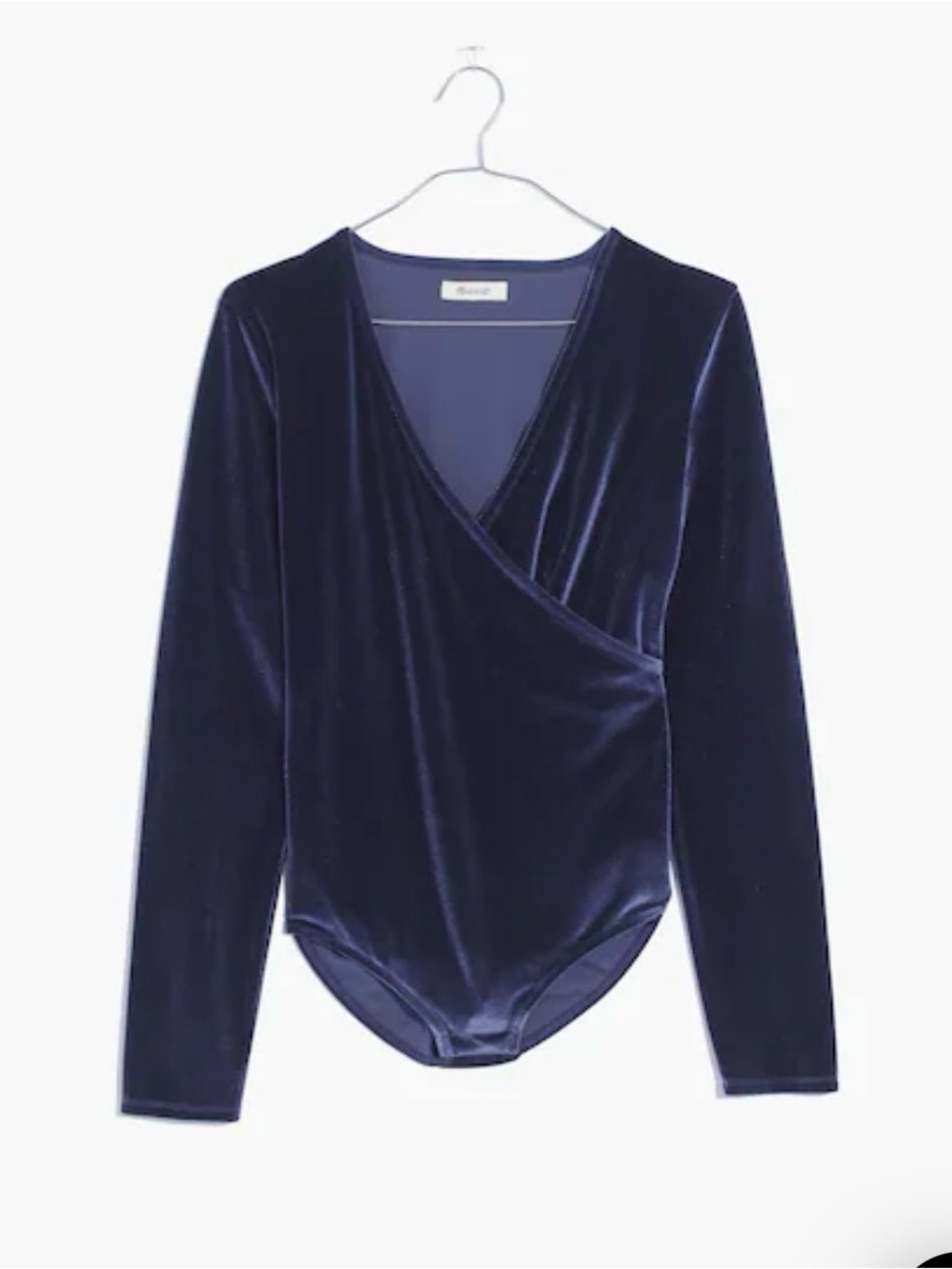 Madewell Velvet Wrap-Front Long Sleeve Bodysuit - Navy